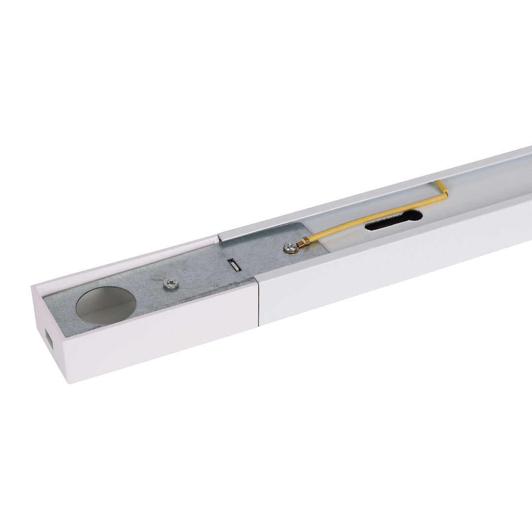 "1-faset strømskinne i hvid aluminium med kobberledere; justerbar belysning til lamper og spots, 100 cm lang."
