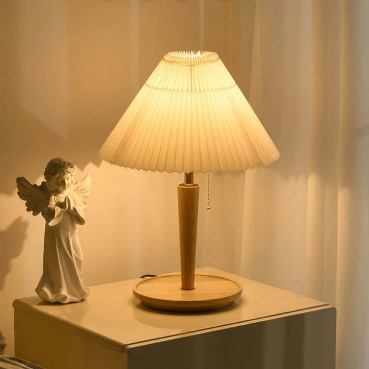 Plisseret Træ Bordlampe - Vintage Design