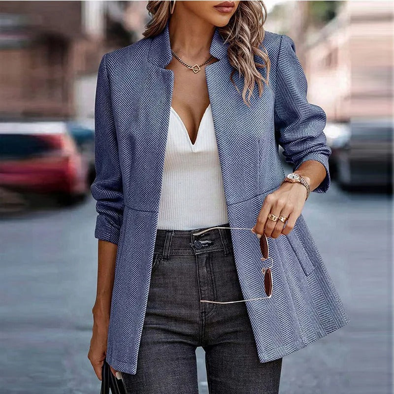 Dame Klassisk Lang Frakke – Elegant Åben Front