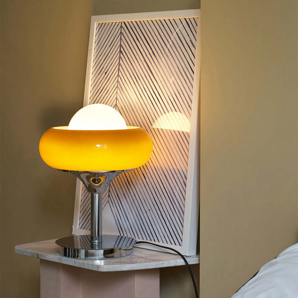 Vintage Bauhaus Bordlampe i Gult Glas