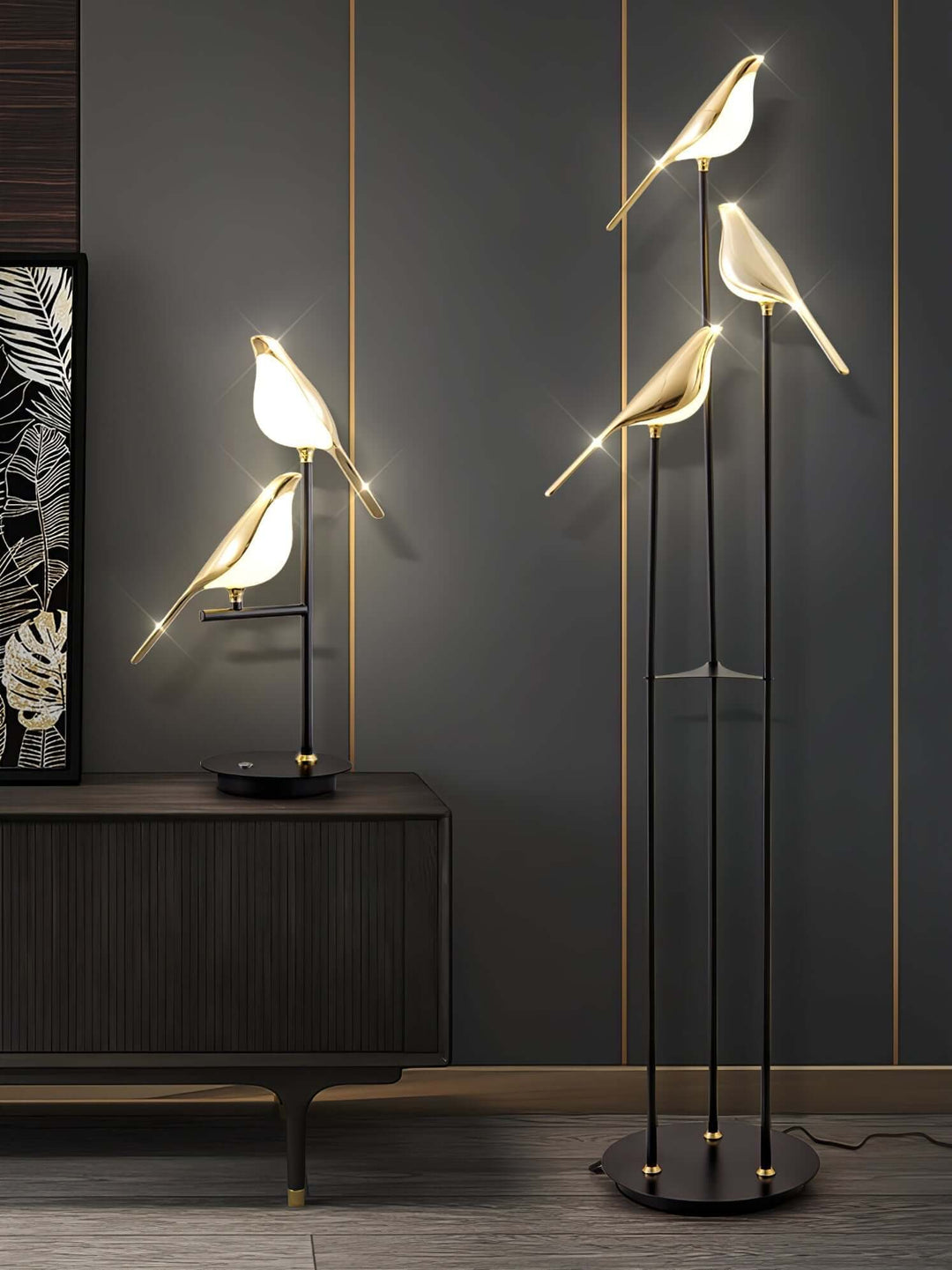 Elegant Gulvlampe med Fuglemotiv