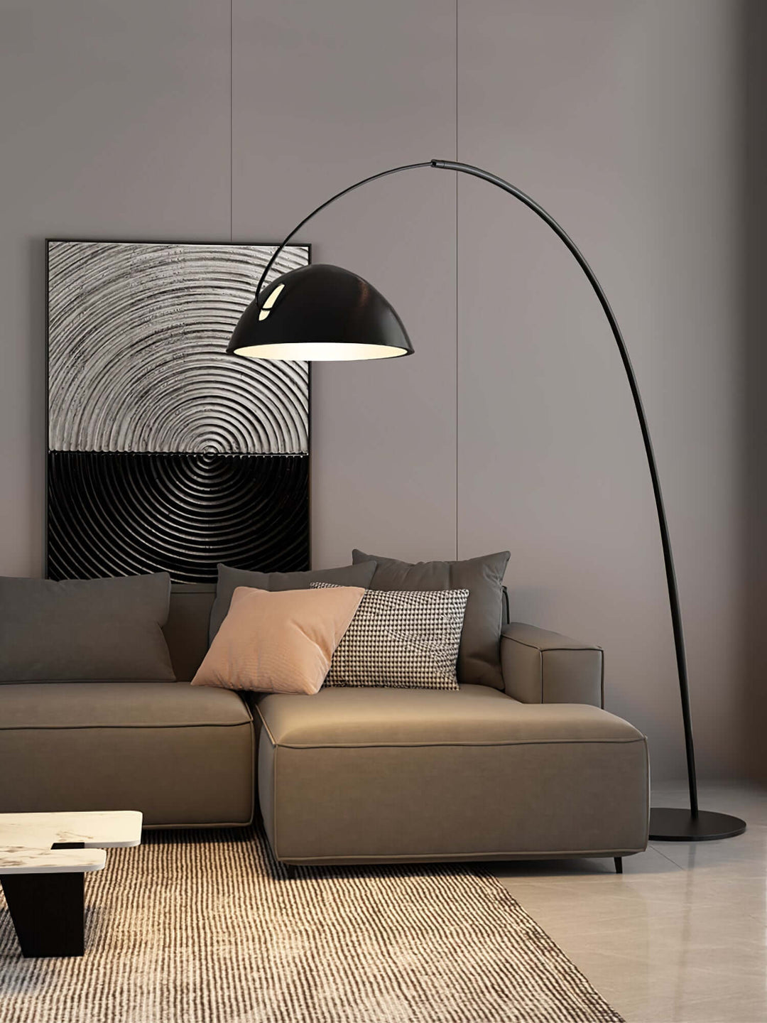 Justerbar bue gulvlampe i metal