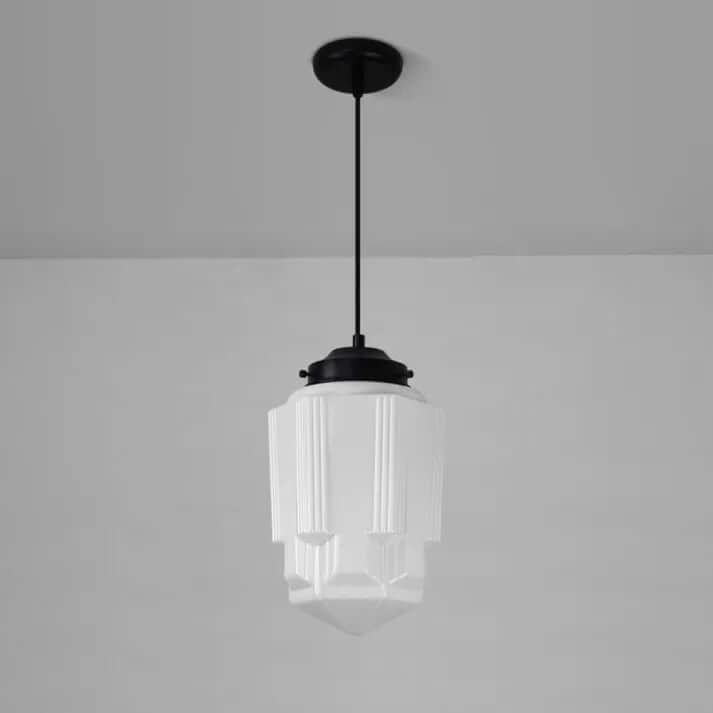 Vintage Hvid Mælkeglas Geometrisk Pendel