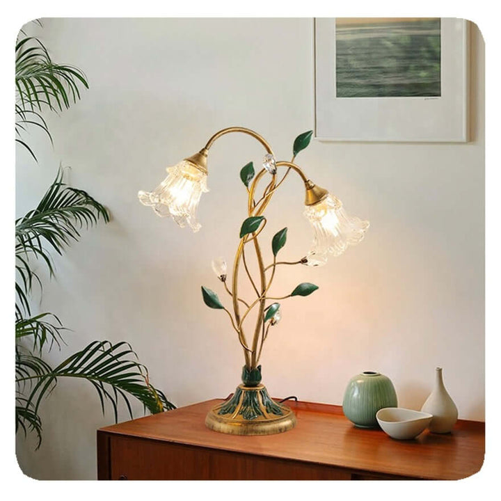 Elegant Blomster Bordlampe i Krystal & Jern