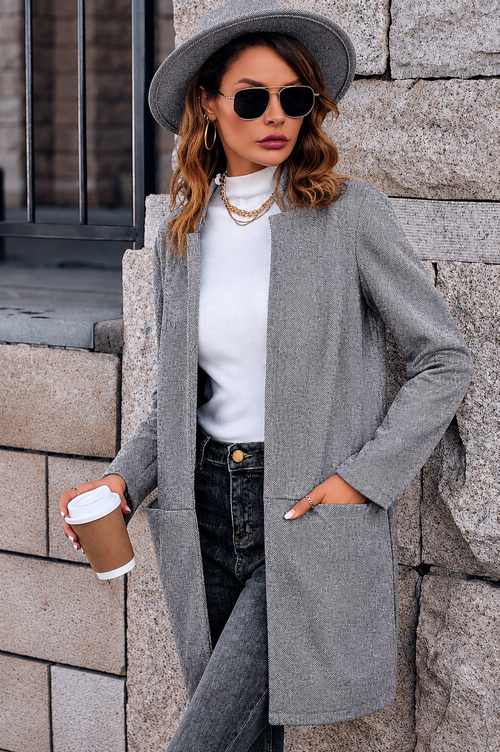 Dame Klassisk Lang Frakke – Elegant Åben Front