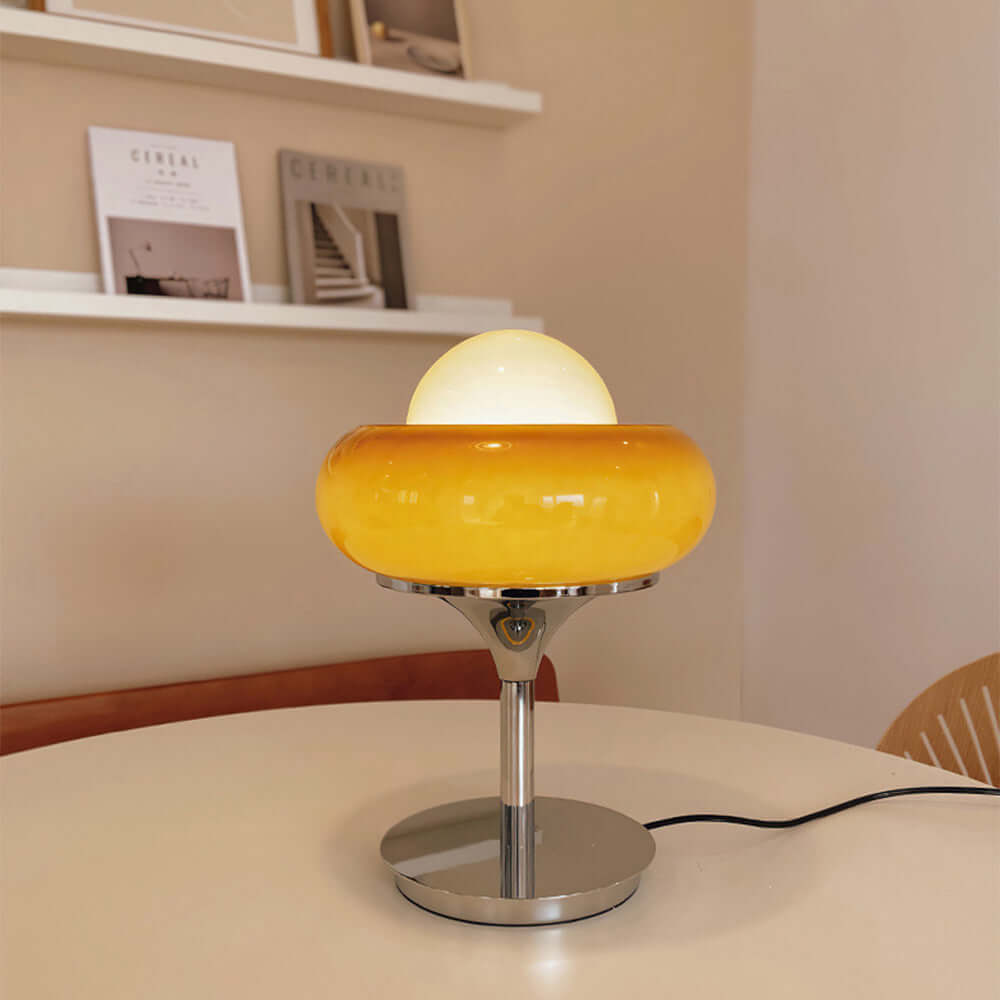 Vintage Bauhaus Bordlampe i Gult Glas