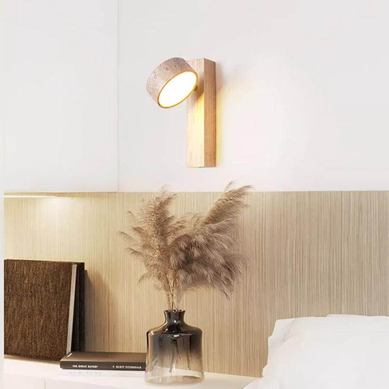 Drejelig Væglampe i Natursten og Træ - LED