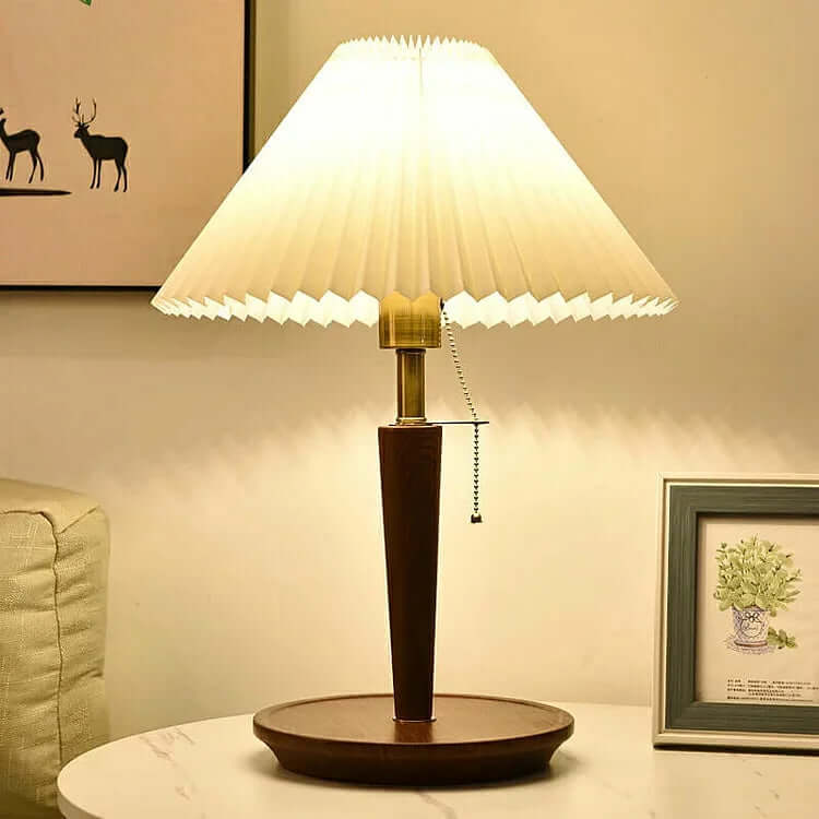 Plisseret Træ Bordlampe - Vintage Design