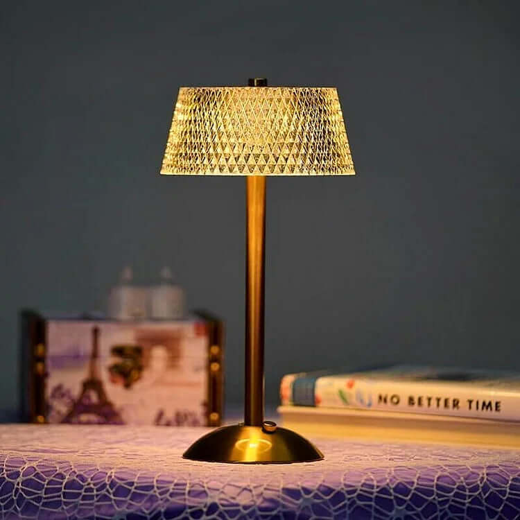 Ledningsfri krystalmetal bordlampe