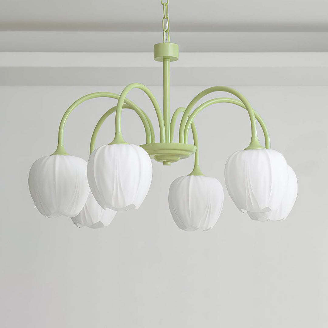 Elegant Matcha Lysekrone i Tulipandesign