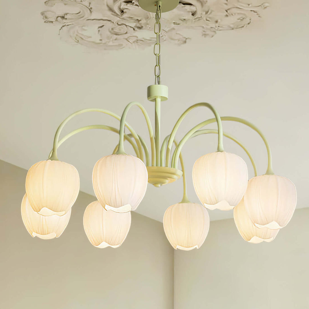 Elegant Matcha Lysekrone i Tulipandesign