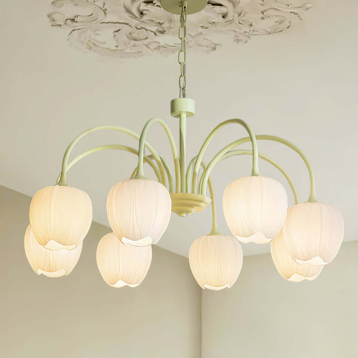 Elegant Matcha Lysekrone i Tulipandesign
