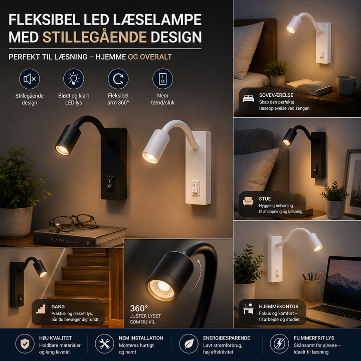 LED Flex Væglampe Sort | Justerbar Retning