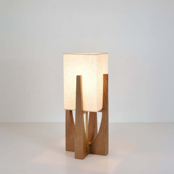 Elegant Gulvlampe i Valnøddetræ med Justerbar Belysning