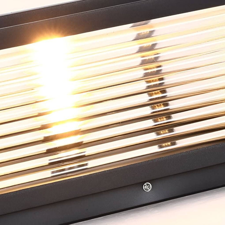 Udendørs LED Søjlelampe i Ribbet Glas - Sort