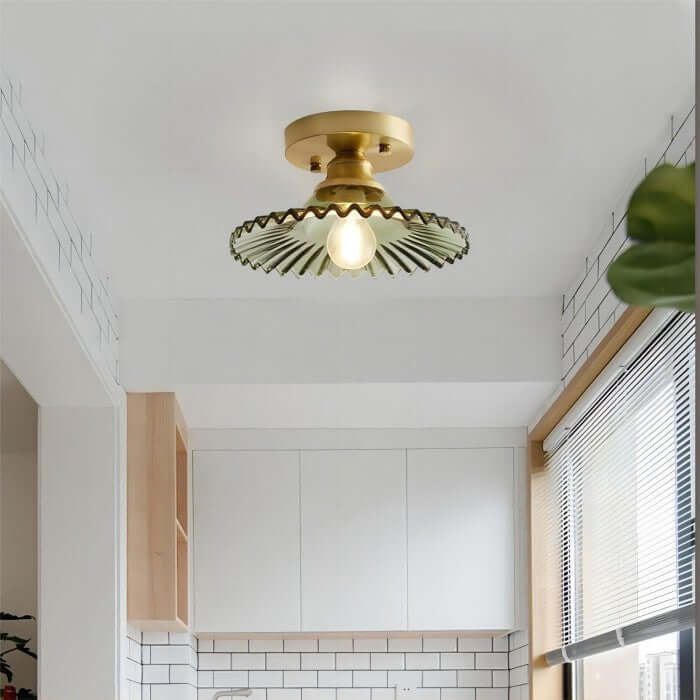 Vintage loftslampe i klart glas med rillede kronblade