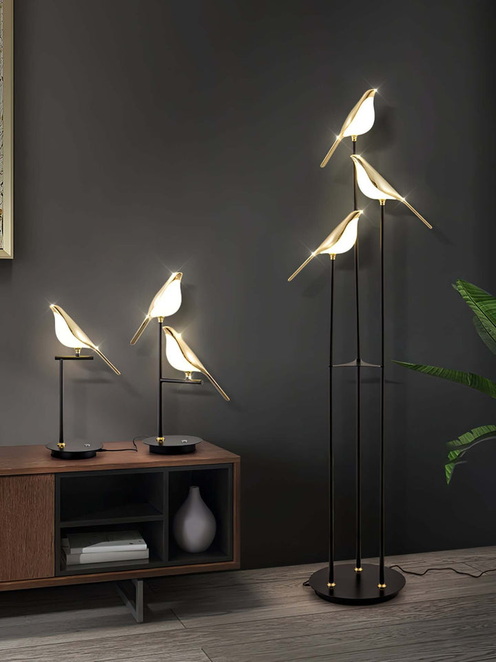 Elegant Gulvlampe med Fuglemotiv