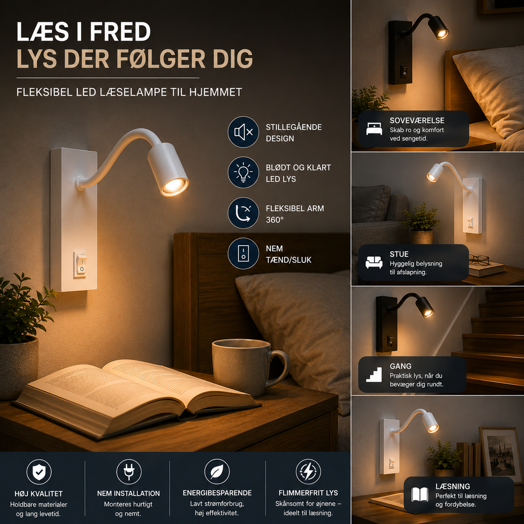 LED Flex Væglampe Sort | Justerbar Retning