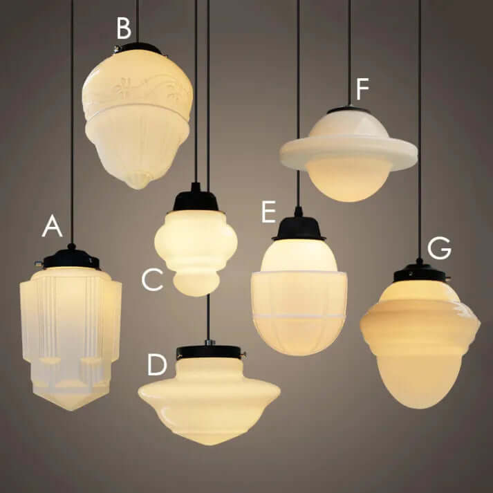 Vintage Hvid Mælkeglas Geometrisk Pendel