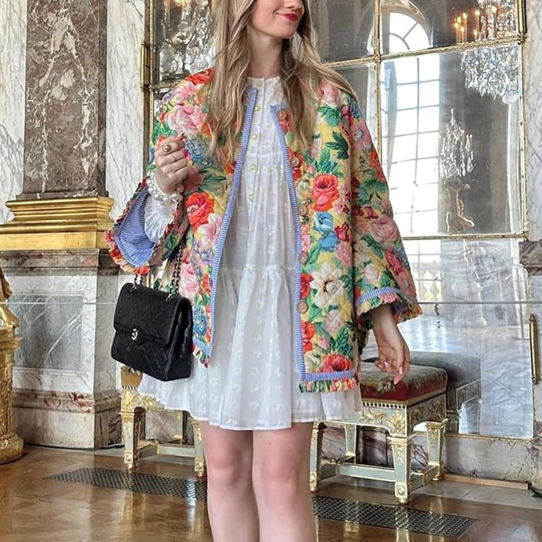 Stilfuld Bomberjakke med Blomsterprint & Frynser