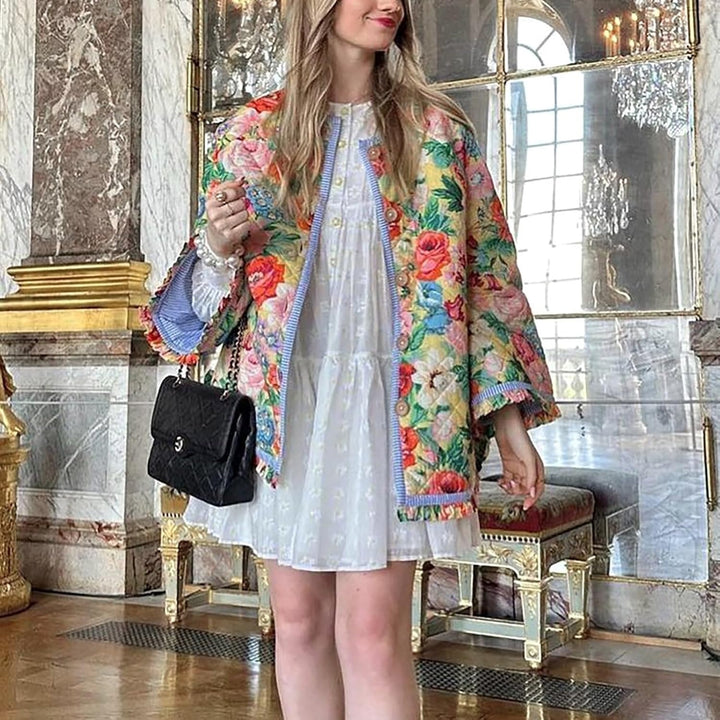 Stilfuld Bomberjakke med Blomsterprint & Frynser