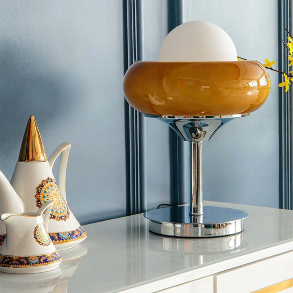 Vintage Bauhaus Bordlampe i Gult Glas