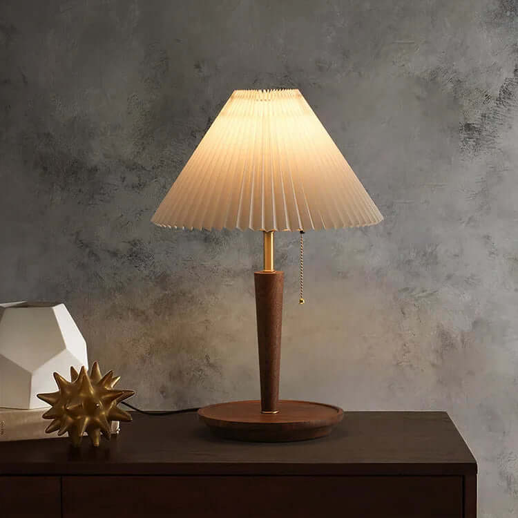 Plisseret Træ Bordlampe - Vintage Design