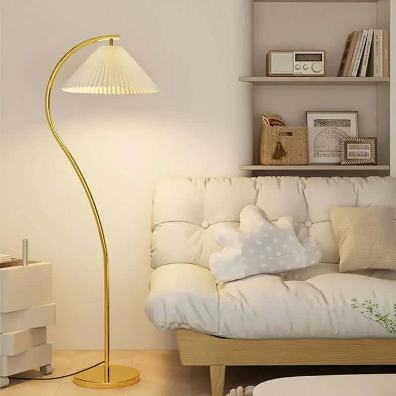 Justerbar LED-gulvlampe i stof med plisseret design