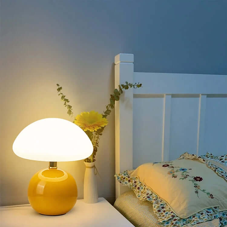 Keramisk Champignonlampe - Cremefarvet