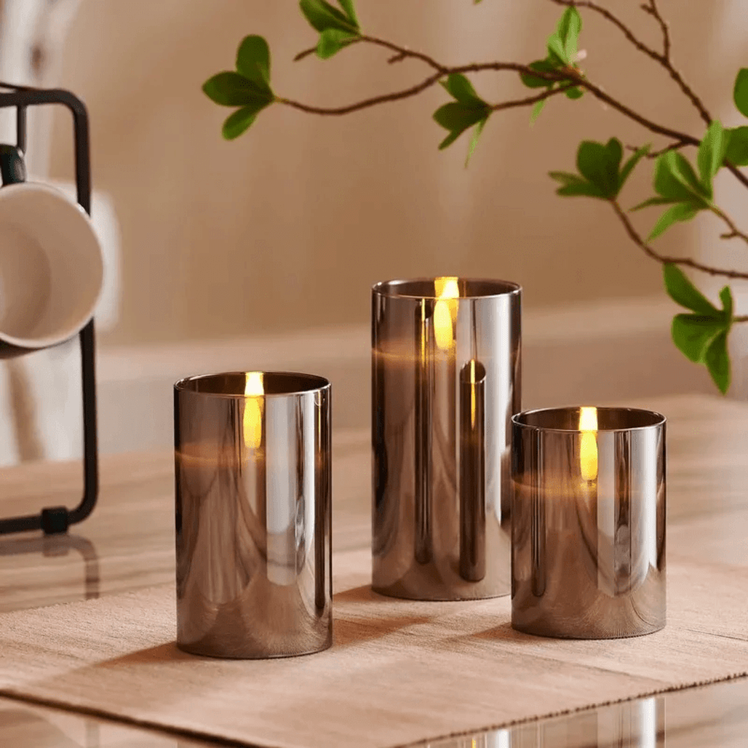 Sæt med 3 LED Stearinlys med Realistisk Flamme