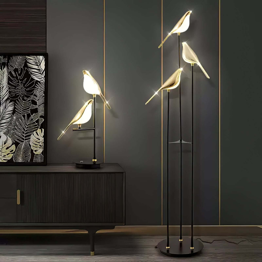 Elegant Gulvlampe med Fuglemotiv