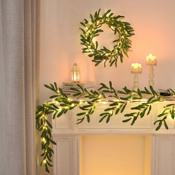 Dekorativ Olivengren Guirlande med 96 LED Lys
