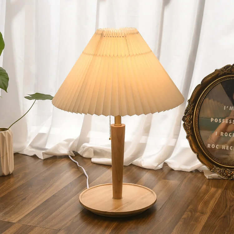 Plisseret Træ Bordlampe - Vintage Design