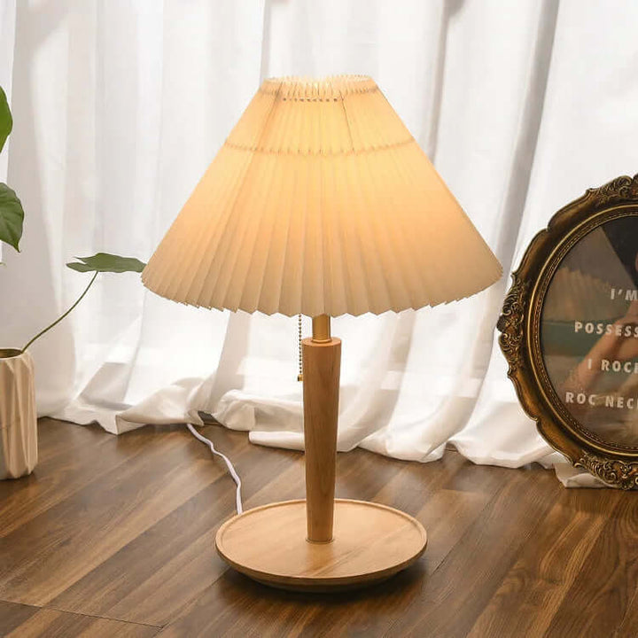Plisseret Træ Bordlampe - Vintage Design