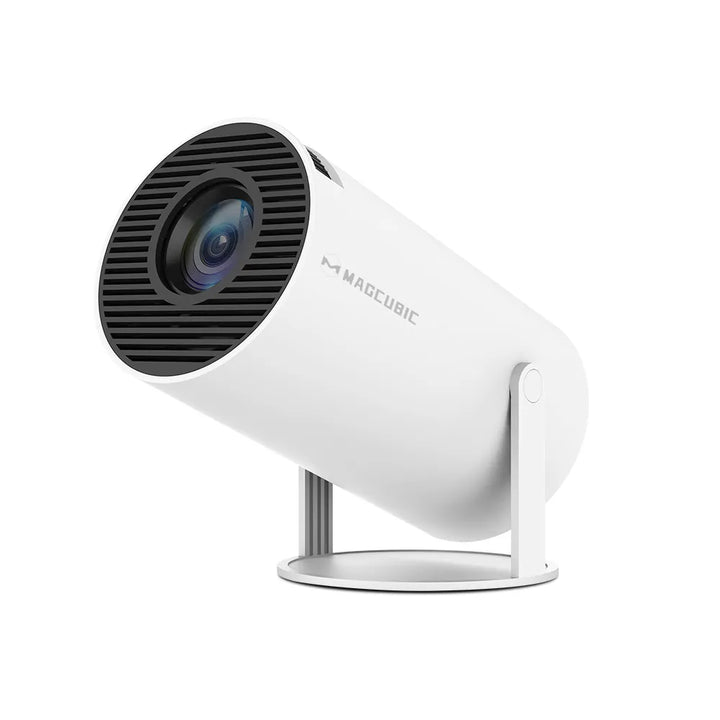 Bærbar 4K hjemmebiograf projektor, perfekt til film og gaming, med smart trådløs forbindelse.