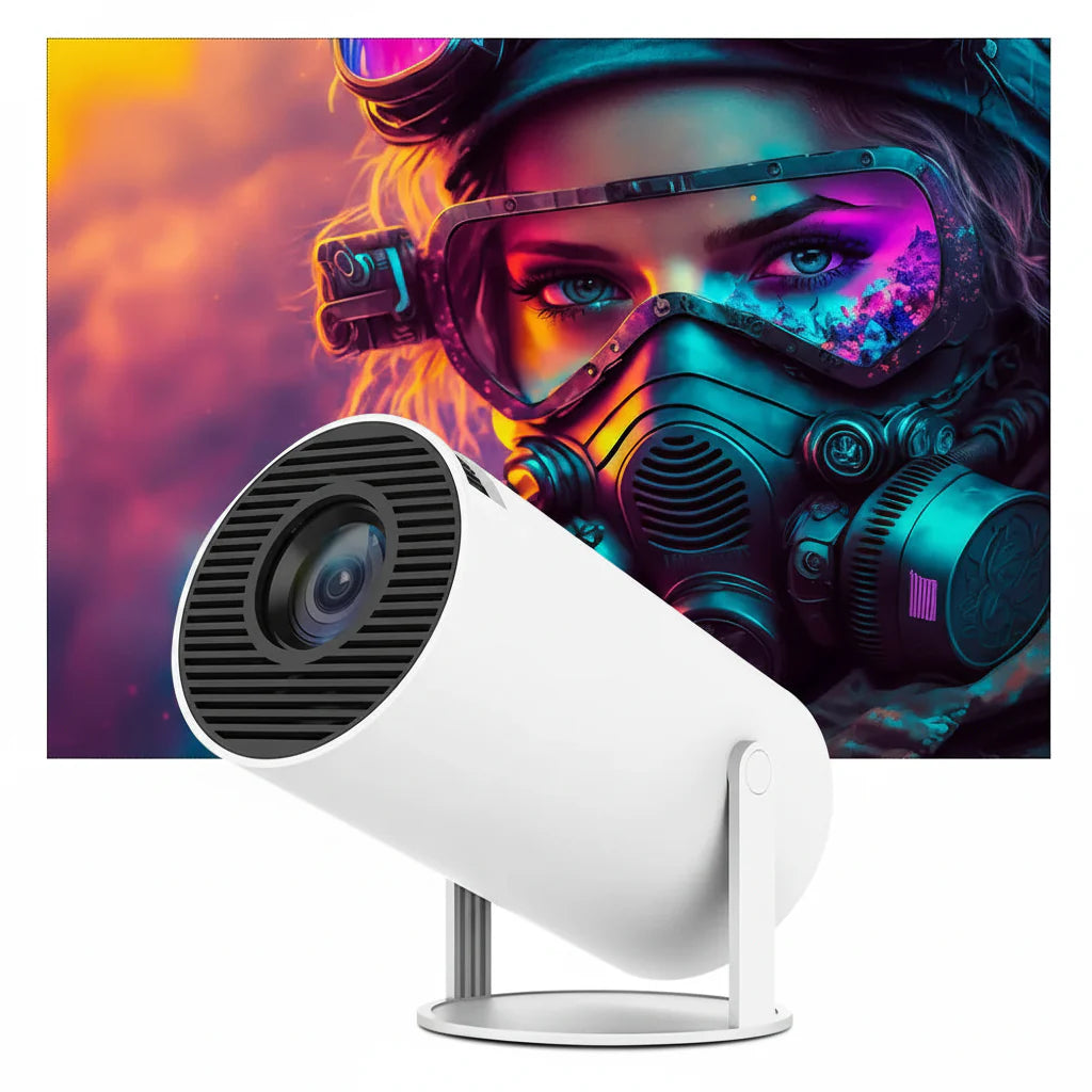 Avanceret 4K LED hjemmebiograf projektor med smart funktioner for en bærbar og trådløs biografoplevelse.