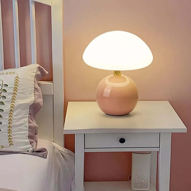 Keramisk Champignonlampe - Cremefarvet