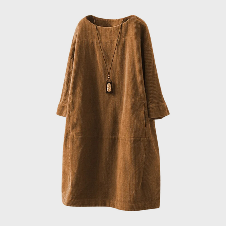 "Blå fløjlskjole til kvinder med midi-længde, elegant design, perfekt til hverdag og særlige lejligheder, tidløs stil."