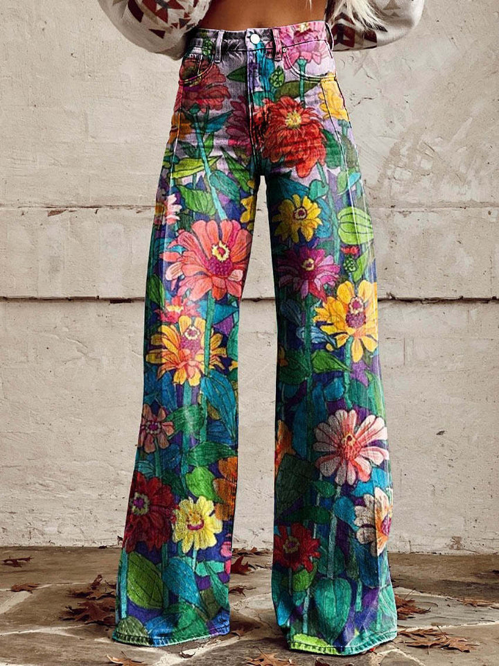 "Boho vintage bukser med løstsiddende fit og unikt mønster, komfortable til dagligt brug eller festlige anledninger"