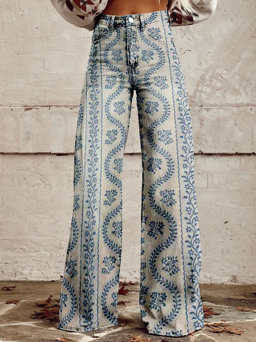 "Boho vintage bukser med løstsiddende fit og unikt mønster, komfortable til dagligt brug eller festlige anledninger"