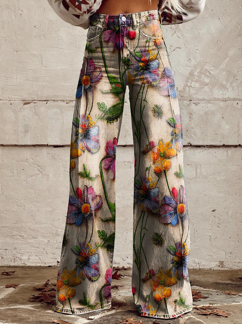 "Boho vintage bukser med løstsiddende fit og unikt mønster, komfortable til dagligt brug eller festlige anledninger"
