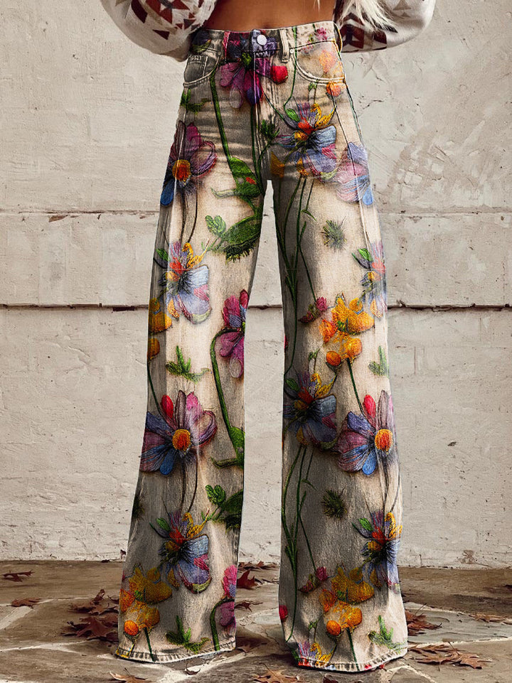 "Boho vintage bukser med løstsiddende fit og unikt mønster, komfortable til dagligt brug eller festlige anledninger"