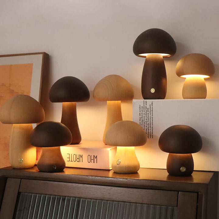 Genopladelig Træ-Svampe Bordlampe