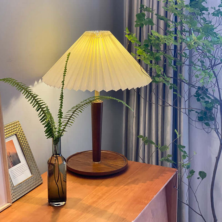 Plisseret Træ Bordlampe - Vintage Design