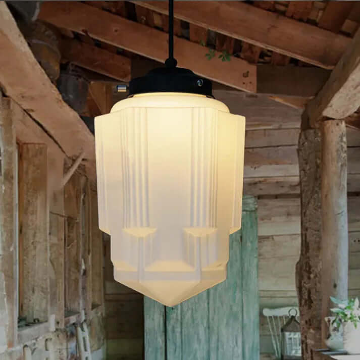 Vintage Hvid Mælkeglas Geometrisk Pendel