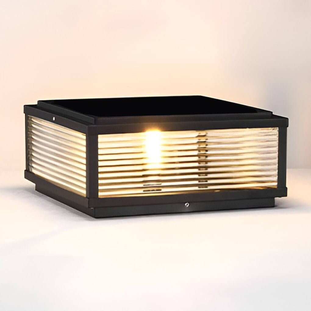 Udendørs LED Søjlelampe i Ribbet Glas - Sort