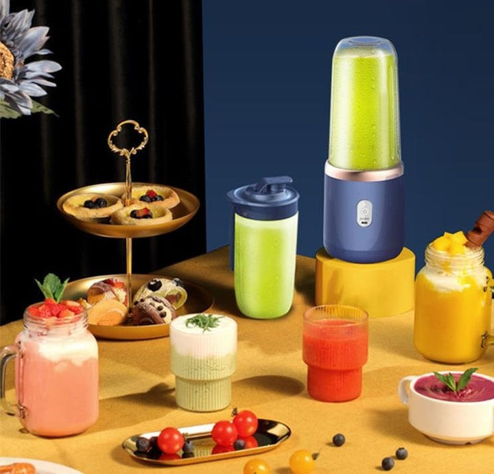 "Citruspresser i moderne design, kompakt og bærbar, effektiv juicing af frugt i køkkenet eller på farten"