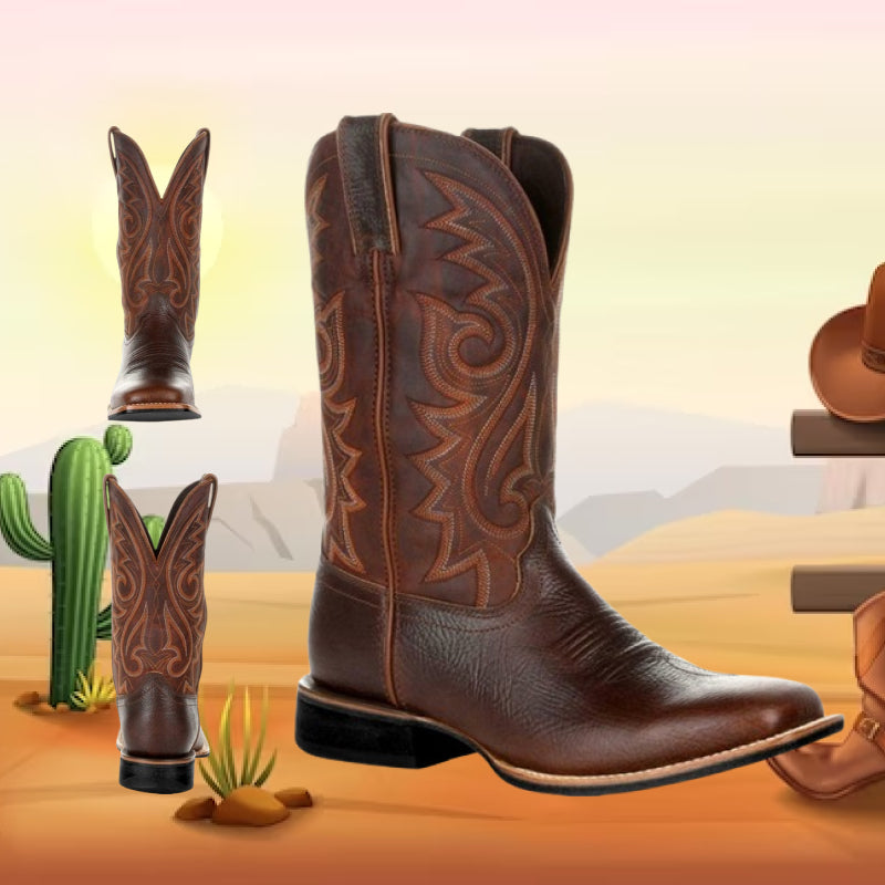 Cowboy læderstøvler til mænd i slidstærkt PU-læder med klassisk westernstil og komfortabel pasform.