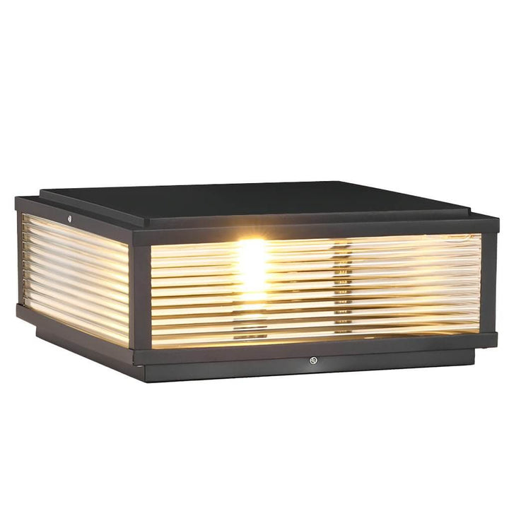 Udendørs LED Søjlelampe i Ribbet Glas - Sort