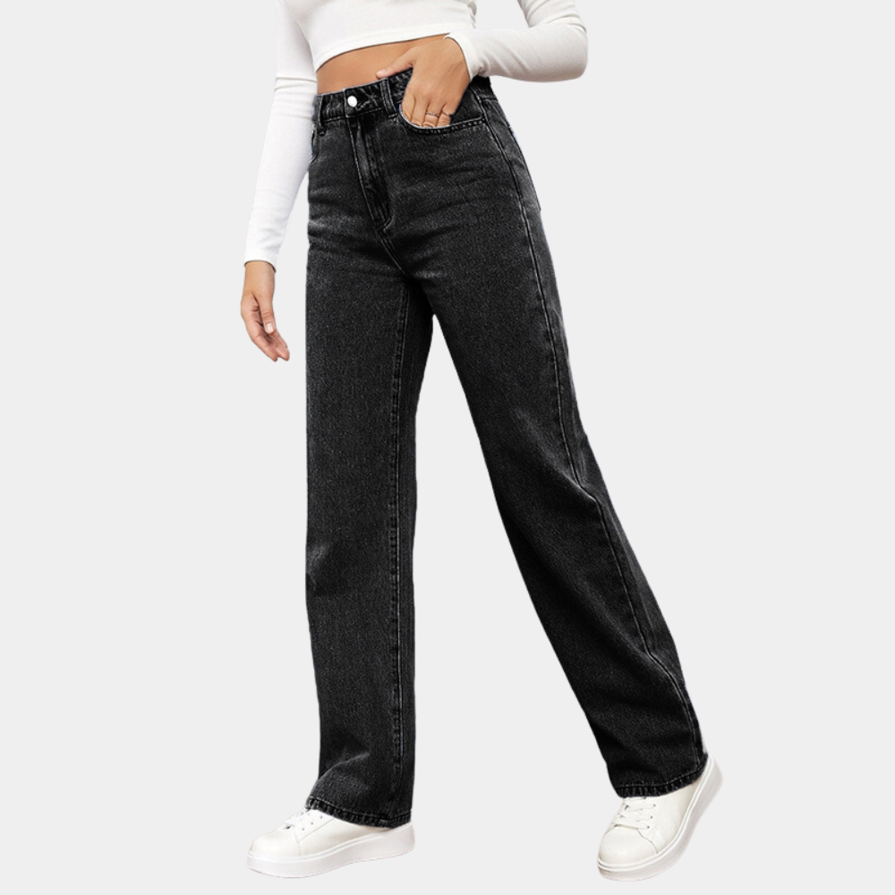 Alsidige højtaljede straight-leg damejeans i klassisk blå, ideelle til et smart eller afslappet look.